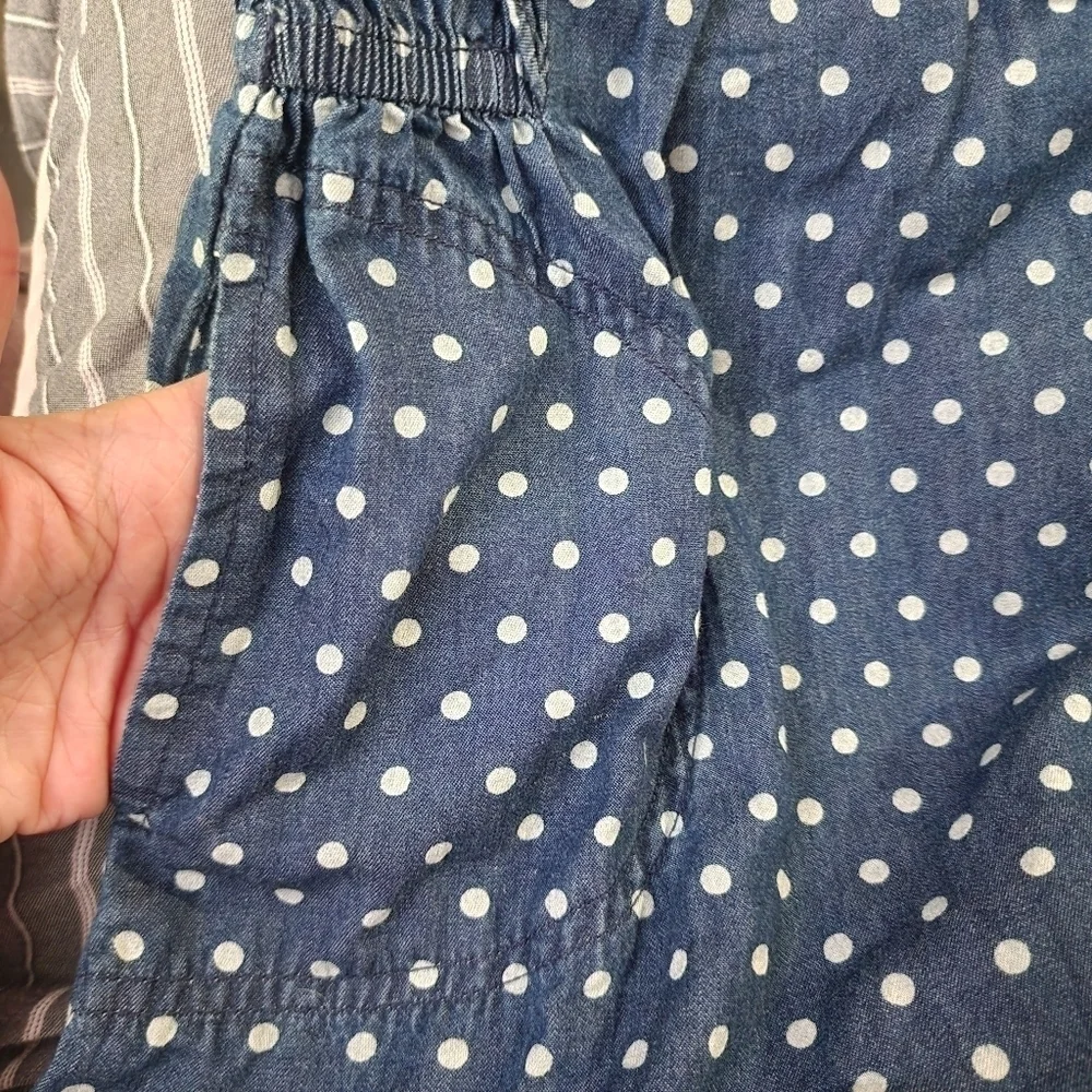 Joe Fresh Chambray Sleeveless Blue White Polka Dot Dress Kid's Large 10-12 EUC